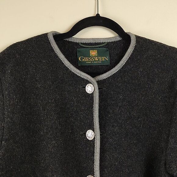 Giesswein Charcoal Gray Pure New Wool Jacket Blazer Silver Coin Buttons Vintage - Picture 7 of 14